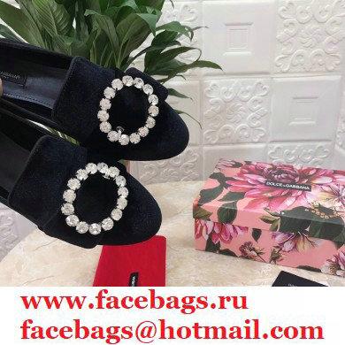 Dolce  &  Gabbana Velvet Crystals Loafers Slippers Black 2021